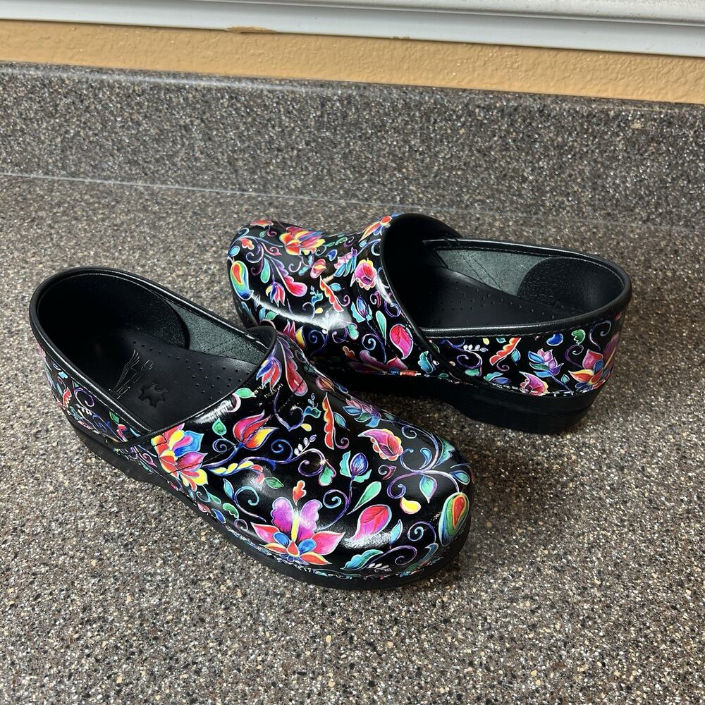 Black Floral Slip-On Clogs - Women's Comfort Shoe